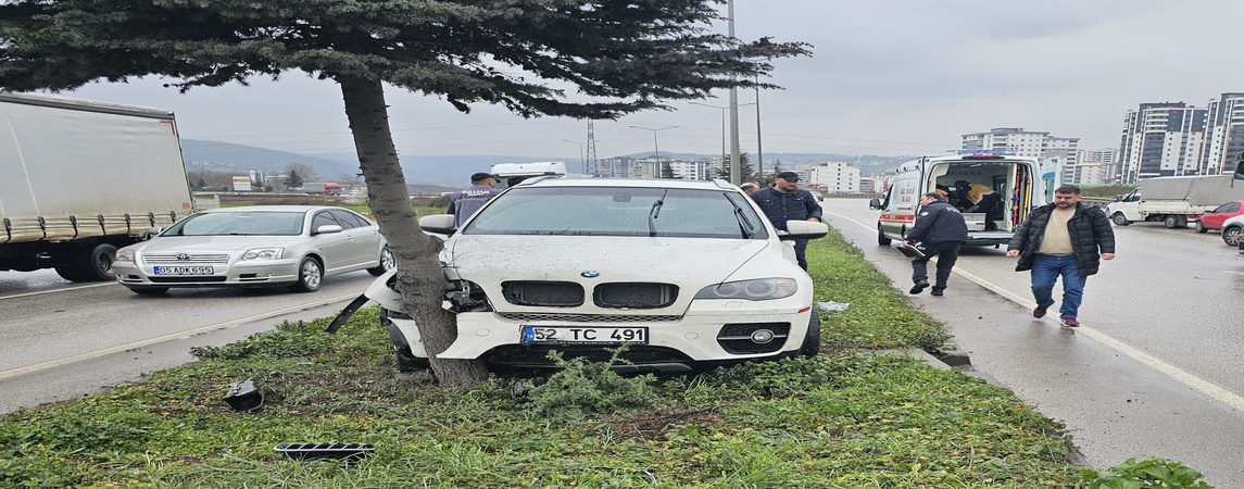 Canik de Trafik Kazası : Otomobil Ağaca Çarptı 
